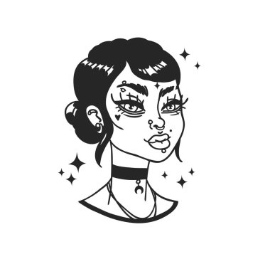 El Çizilmiş portre Şık Kadın. Güzel Moda Illustratio