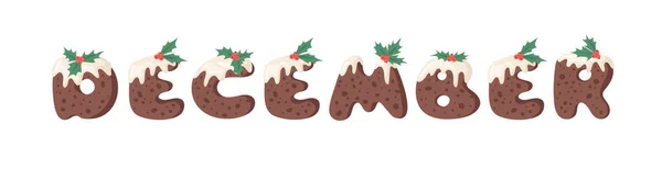 Kreskówka ilustracja wektor Christmas Pudding. Czcionka ręcznie rysowane. — Wektor stockowy