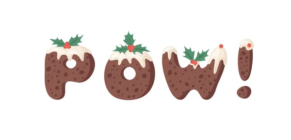 Cartoon vector illustration Christmas Pudding. Hand drawn font. — Stock Vector