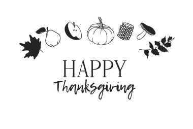 Elle çizilmiş sonbahar tatili illüstrasyonu. Yaratıcı mürekkep işi. Gerçek vektör siyah beyaz çizim. Şükran Günü seti.