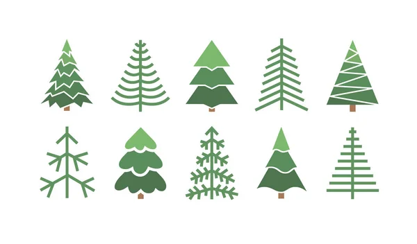 Επίπεδη Σειρά Χριστουγεννιάτικων Δέντρων Διακοπές Φόντο Αφηρημένη Γραμμή Τέχνης Αντλώντας — Διανυσματικό Αρχείο