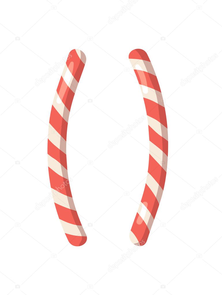 Cartoon vector illustration Christmas Candy Cane. Hand drawn sign font. Actual Creative Holidays sweet symbol round brackets