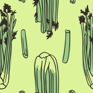 Dikensiz kereviz deseni. El yapımı stil meyve ve sebze. Vektör sanatsal olarak taze organik besinler çiziyor. Yaz illüstrasyonu meyve suyu için vejetaryen malzemeler