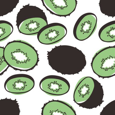 Kivili ve dikişsiz desen. El yapımı stil meyve ve sebze. Vektör sanatsal olarak taze organik besinler çiziyor. Yaz illüstrasyonu meyve suyu için vejetaryen malzemeler