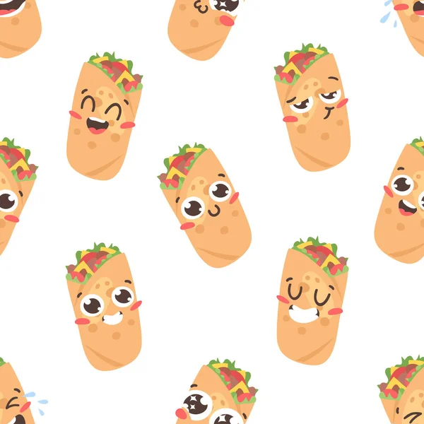 Zeichentrickserie Von Fast Food Emojis Handgezeichnete Emotionale Mahlzeit Aktuelle Vektorillustration — Stockvektor