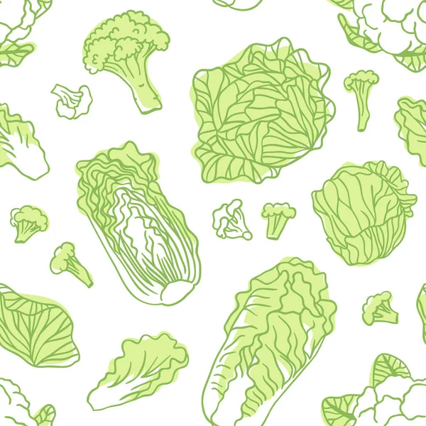 卷心菜无缝图案 手绘时尚水果和蔬菜 矢量艺术画新鲜的有机食品 夏季插画素食素食促进平滑 — 图库矢量图片