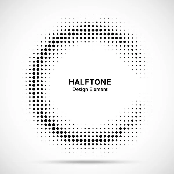 Halftone circle frame dots logo emblem. Design element for medical, treatment, cosmetic. Round border Icon using halftone circle dots raster texture. Vector illustration. — Stock Vector