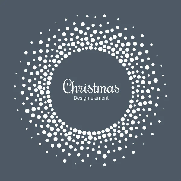 New Year 2019 Card Background. Snow flake circle frame. Halftone round snowflake dotted frame. Christmas white circular frame using halftone circle snow dots texture. Vector illustration. — Stock Vector