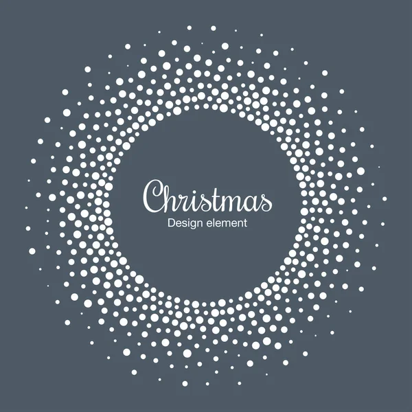 New Year 2019 Card Background. Snow flake circle frame. Halftone round snowflake dotted frame. Christmas white circular frame using halftone circle snow dots texture. Vector illustration. — Stock Vector