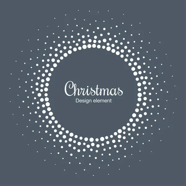 New Year 2019 Card Background. Snow flake circle frame. Halftone round snowflake dotted frame. Christmas white circular frame using halftone circle snow dots texture. Vector illustration. — Stock Vector