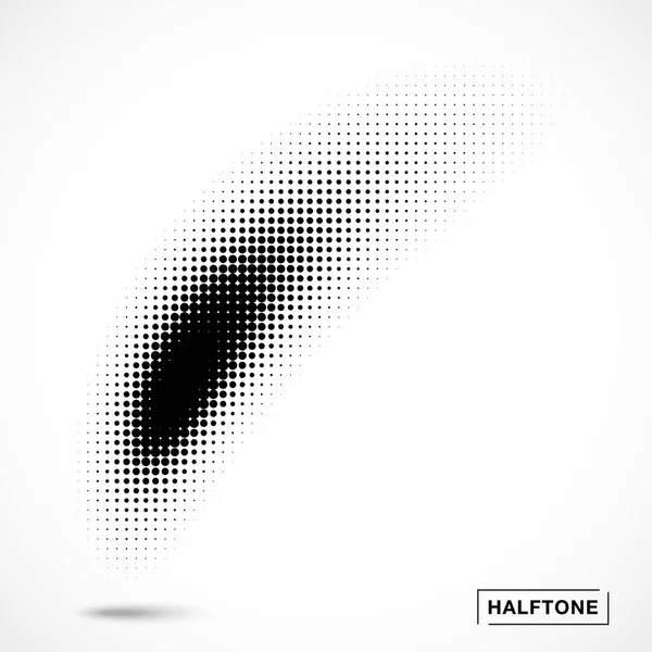 Halftone curved gradient pattern texture isolated on white background . Curve brush smear using halftone circle dots raster texture. Vector illustration. — Stock Vector