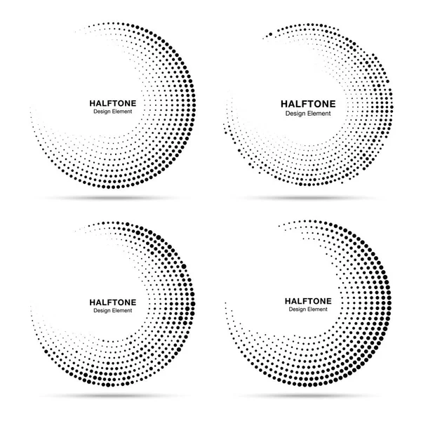 Conjunto de marcos punteados circulares de medio tono. Puntos de círculo aislados en el fondo blanco. Elemento de diseño de logotipo para la tecnología, médico, tratamiento. Borde redondo usando textura de puntos de círculo de medio tono. Vector — Archivo Imágenes Vectoriales