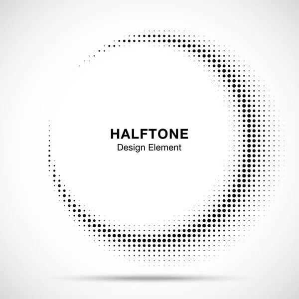 Halftone circle frame abstract dots logo emblem design element for medical, treatment, cosmetic. Half moon. Round border Icon using halftone circle dots raster texture. Vector illustration. — Stock Vector
