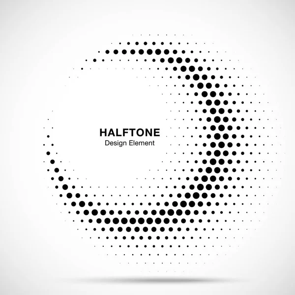 Halftone circle frame abstract dots logo emblem design element for medical, treatment, cosmetic. Half moon. Round border Icon using halftone circle dots raster texture. Vector illustration. — Stock Vector
