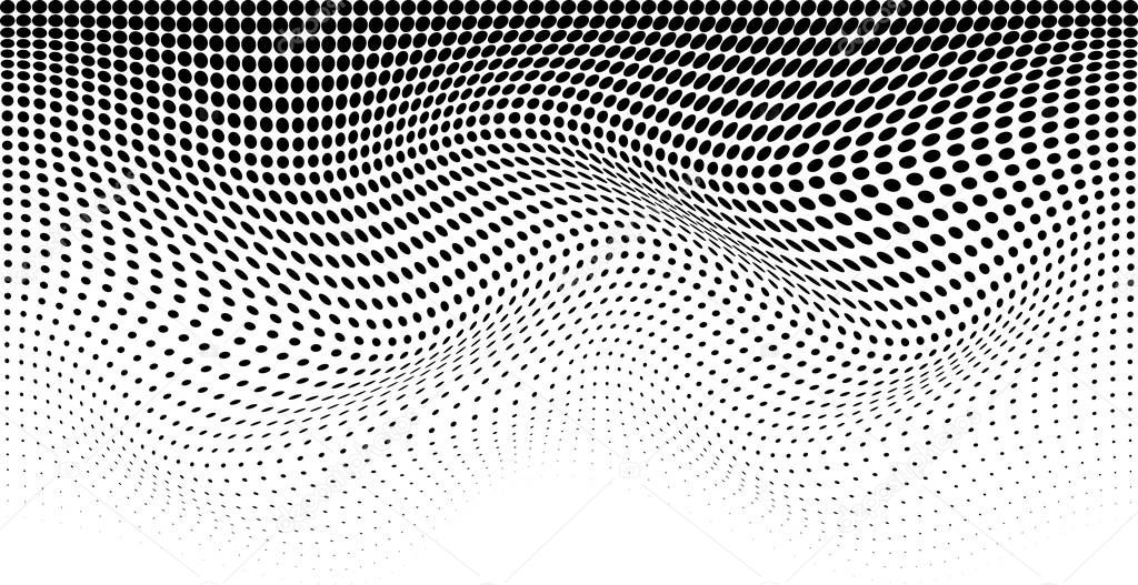Halftone wave pattern. Horizontal background using halftone wavy dots texture.  Vector illustration.