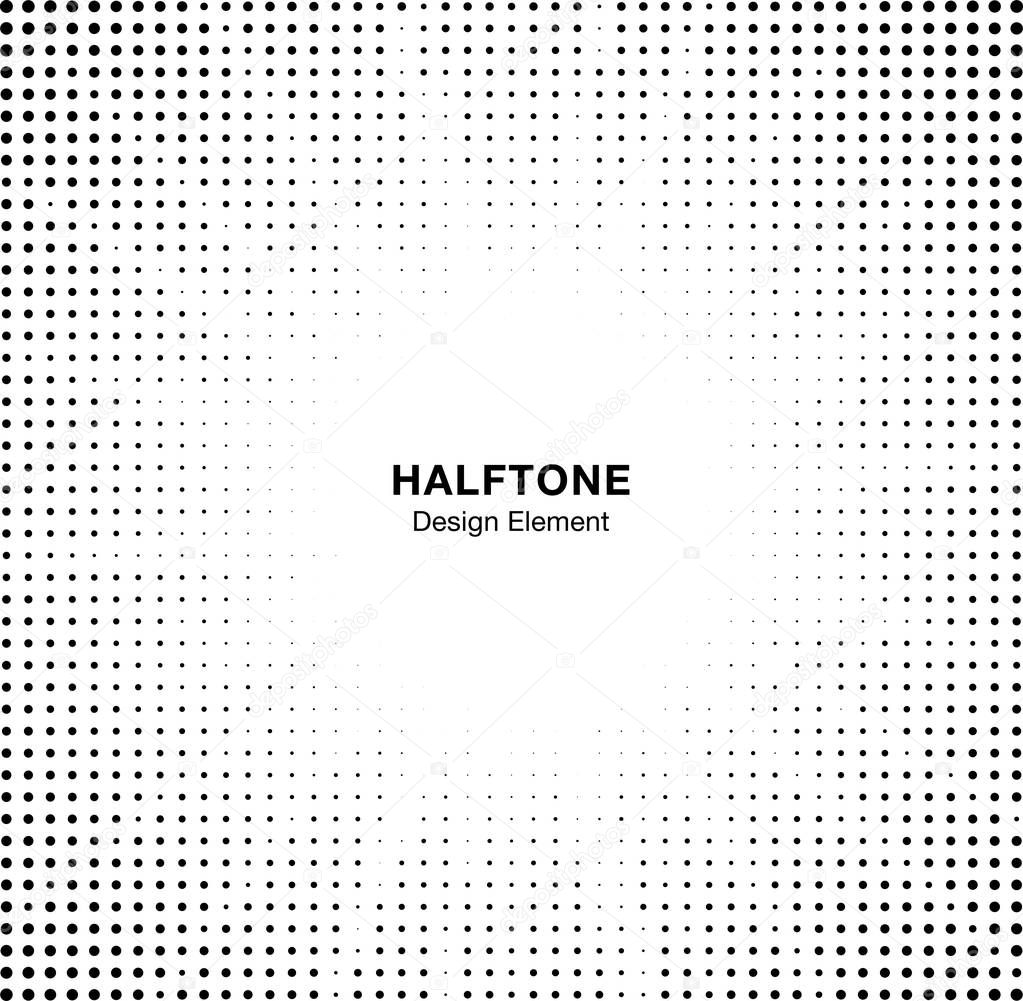Halftone star circle frame background. Black circular border using halftone dots texture. Boom backdrop. Explosion design element. Vector illustration.