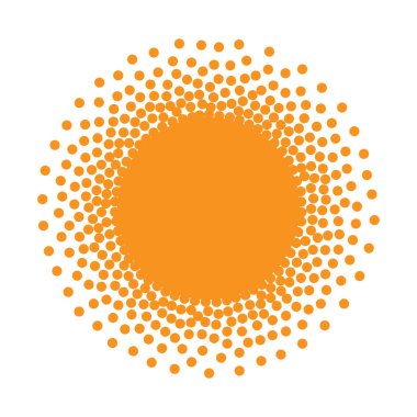 Güneş simgesi. Noktalı resim turuncu daire degrade doku daireler logo tasarım öğesi ile. Vektör çizim 