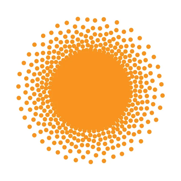 Het pictogram van de zon. Halftone oranje cirkel met kleurovergang textuur cirkels logo ontwerpelement. Vectorillustratie — Stockvector