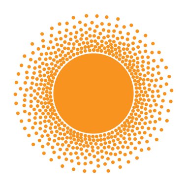 Güneş simgesi. Noktalı resim turuncu daire degrade doku daireler logo tasarım öğesi ile. Vektör çizim 