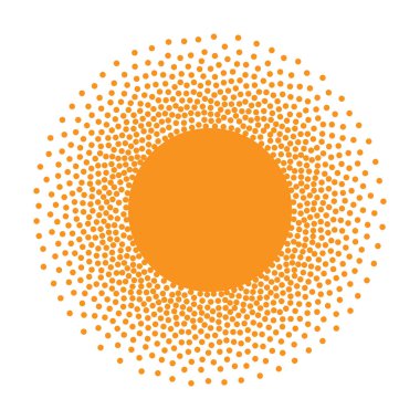 Güneş simgesi. Noktalı resim turuncu daire degrade doku daireler logo tasarım öğesi ile. Vektör çizim 