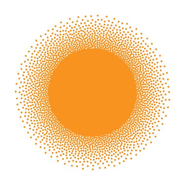 Güneş simgesi. Noktalı resim turuncu daire degrade doku daireler logo tasarım öğesi ile. Vektör çizim 