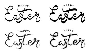 Mutlu Paskalya siyah boya seti yazı. Tatil tebrik kartı ve davetiye mutlu Paskalya günü için çizilen hat ve fırça kalem tasarım ver. Vektör çizim.
