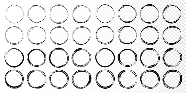 Hand drawn circles sketch frame set. Rounds scribble line circles. Doodle circular logo design elements.  Vector illustrations. — Stock Vector