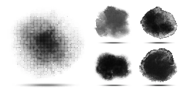 Halbtonkreismuster. Grunge-Spot mit einer Textur aus Halbtonpunkten. Vektorillustration. — Stockvektor