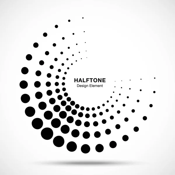 Halftone gestippelde cirkel frame abstracte stippen logo embleem ontwerp-element voor medische, behandeling, cosmetische. Halve maan. Pictogram met behulp van halftone cirkel stippen ronde rand raster textuur. Vectorillustratie. — Stockvector