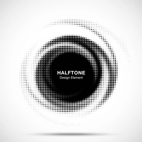 Halftone circle dotted frame circularly distributed. Abstract dots logo emblem design. Round border Icon using random halftone circle dot raster texture. Half tone circular background pattern. Vector — Stock Vector