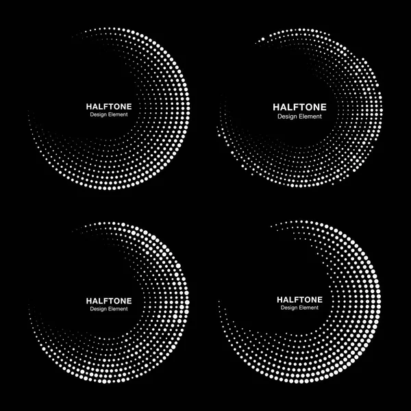 Halftone circular dotted frames set. Circle dots isolated on the white background. Logo design element for technology, medical, treatment. Round border using halftone circle dots texture. Vector — Stock Vector