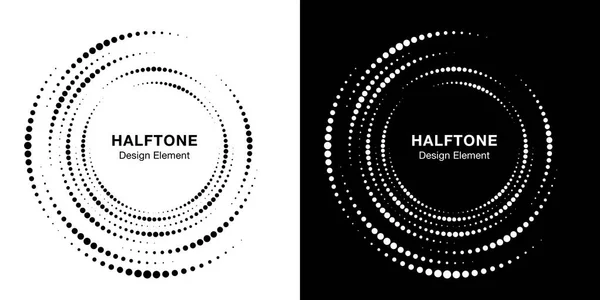 Set med Halftone Vortex cirkel ram prickar logo isolerad på bakgrunden. Cirkulär virvel design element för behandling, teknik. Ofullständig rund kant ikon med halvton cirkel prickar textur. Vektor — Stock vektor