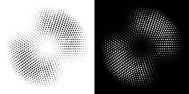 Yarı ton daire çerçevesi noktalı arka plan seti. Yarım ton rasgele daire nokta raster doku kullanarak yuvarlak kenarlık simgesi. Grunge dairesel leke. Vektör Illustration.