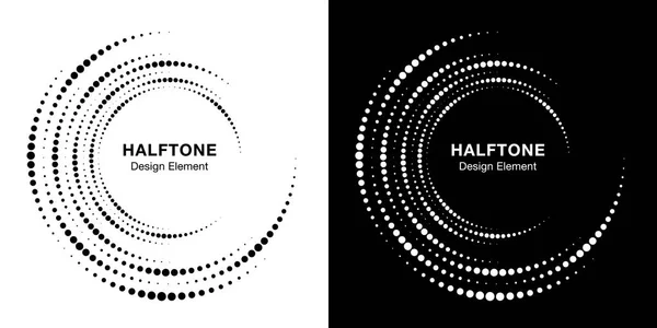 Набір точок вихрового кола Halftone, логотип ізольований на фоні. Циркулярний вихровий елемент дизайну для лікування, технології. Неповна кругла піктограма рамки з використанням текстури напівтонових точок кола. Векторні — стоковий вектор