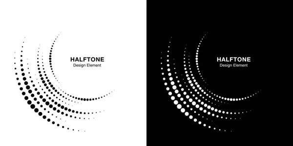 Set of Halftone incomplete circle frame dots logo isolated on background. Circular part design element for treatment, technology. Half round border Icon using halftone circle dots texture. Vector — Stock Vector