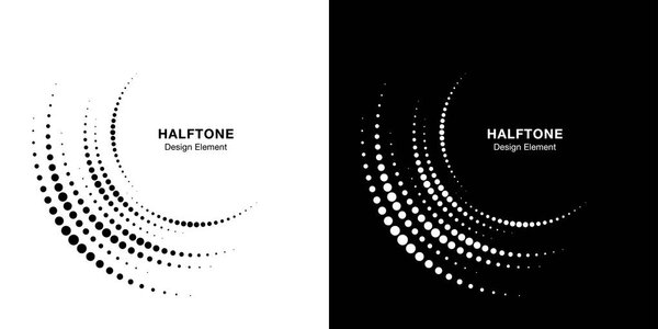 Set of Halftone incomplete circle frame dots logo isolated on background. Circular part design element for treatment, technology. Half round border Icon using halftone circle dots texture. Vector