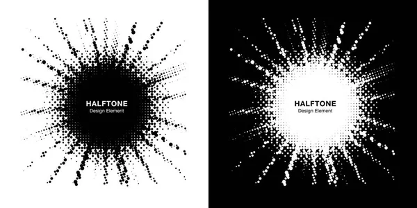 Ensemble de cadre étoile demi-teinte. Grunge spot border en utilisant la texture raster demi-ton cercle de points. Élément de conception de vente. Forme boum. Gabarit d'explosion. Illustration vectorielle . — Image vectorielle