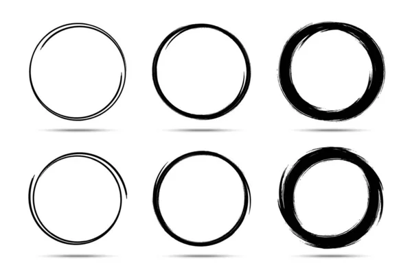 Hand drawn circles sketch frame set. Scribble line circle. Doodle circular Round logo design elements drawn by brush. Vector abstract art collection. — Stock Vector