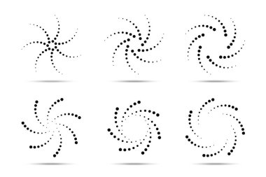 Yarım tonluk dairesel noktalı çerçeveler ayarlandı. Beyaz arkaplanda izole edilmiş daire noktaları. Tedavi için logo tasarımı unsuru, kozmetik, teknoloji. Yarım ton daire şeklinde amblemler dokuyu noktalar. Vektör.