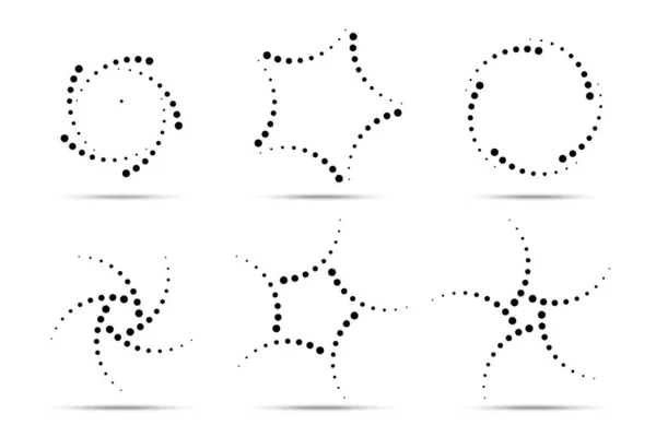 Conjunto de marcos punteados circulares de medio tono. Círculo puntos iconos aislados en el fondo blanco. Elemento de diseño de logotipo para tratamiento, cosmética, tecnología. Emblemas usando textura de puntos de círculo de medio tono. Vector . — Archivo Imágenes Vectoriales