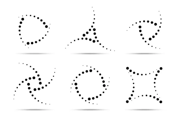 Conjunto de quadros pontilhados circulares meio-tom. Círculo pontos ícones isolados no fundo branco. Elemento de design de logotipo para tratamento, cosmético, tecnologia. Emblemas usando meio-tom círculo pontos textura. Vetor . — Vetor de Stock