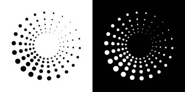 Yarım tonluk dairesel noktalı çerçeveler ayarlandı. Beyaz arka planda izole edilmiş daire noktaları. Tıbbi, tedavi ve kozmetik için logo tasarımı. Yarım tonluk daire dokusunu kullanarak sınırın etrafından dolaş. Vektör bw.