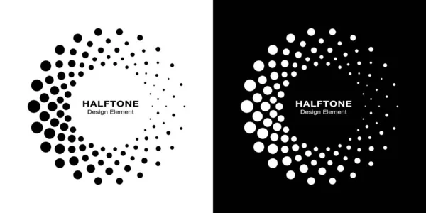 Halftone circular dotted frames set. Circle dots isolated on the white background. Logo design element for medical, treatment, cosmetic. Round border using halftone circle dots texture. Vector bw. — Stock Vector