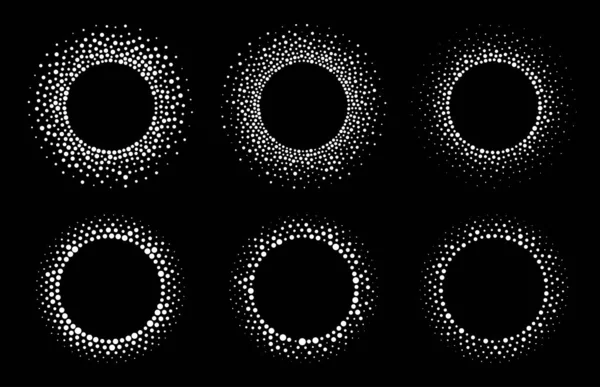 Conjunto de marcos punteados circulares vectoriales de medio tono. Puntos de círculo aislados en el fondo blanco. Elemento de diseño de logotipo para médicos, tratamiento, cosméticos. Borde redondo usando textura de puntos de círculo de medio tono . — Archivo Imágenes Vectoriales