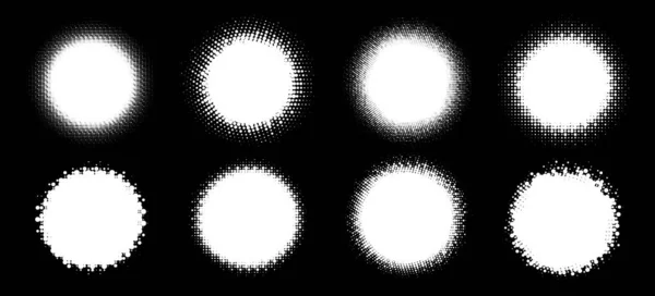 Полутоновая окружность рамы абстрактных точек логотипа эмблемы набора элементов дизайна. Круглая коллекция иконок. Грандиозная круглая граница с использованием полутоновой окружности растровой текстуры. Векторная иллюстрация . — стоковый вектор