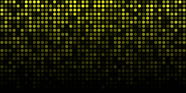 Fondo luminoso horizontal de tecnología amarilla abstracta. Patrón de textura de círculo de píxeles de brillo digital degradado. Ilustración del vector — Archivo Imágenes Vectoriales