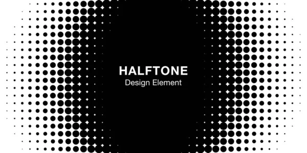 Halftone circle frame horizontal background. Black circular border using halftone dots texture. Vector illustration. — Stock Vector