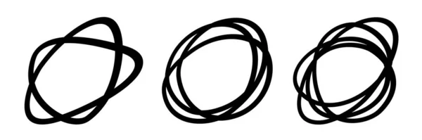 Conjunto de círculos ovalados dibujados a mano vectoriales usando líneas de garabato de dibujo. Doodle elementos de diseño de logotipo marco circular. Dibujo vectorial elipse lápiz redondo ilustración. — Vector de stock