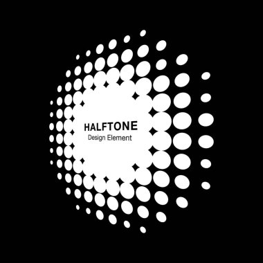 Yarım ton daire perspektif çerçeve soyut noktalar logo amblemi tasarım elementi teknoloji, tıbbi, tedavi, kozmetik için. Yarım ton daire noktalarını kullanarak kenarlık simgesini yuvarla. Vektör.