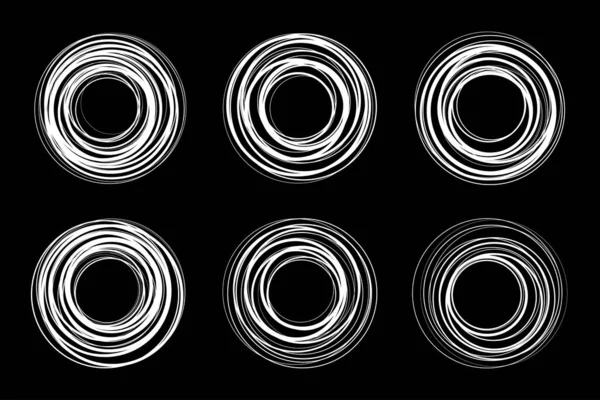 Conjunto de moldura espiral círculo branco. Rodadas de linha de fricção. Doodle elementos de design logotipo circular. Insignia coleção emblema. Conjunto de ilustrações vetoriais. — Vetor de Stock
